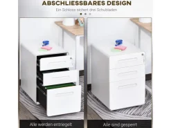 Vinsetto Rollcontainer mit 3 Schubladen Aufbewahrung Stahl Weiß 39 x 48 x 59 cm* Aufbewahrung