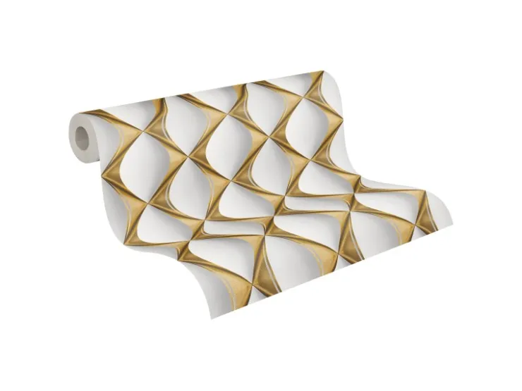 AS-Creation Vliestapete 3D Design Glänzend Leicht Strukturiert Gold Weiß FSC®* Tapetenmuster