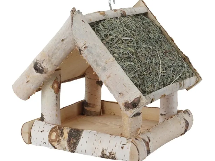 Vogelfutterhaus Birke mit Heudach Klein 25 cm x 25 cm x 26 cm* Vogelbedarf