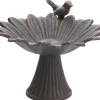 Vogeltränke in Gänseblümchen-Form mit Vogel aus Gusseisen in Dunkelbraun 18,5 cm