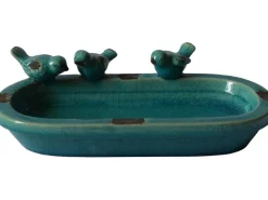Vogeltränke Oval mit 3 Vogelfiguren 7,5 cm x 29 cm x 16,5 cm Türkis