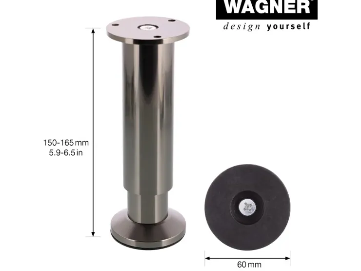 Wagner Möbelfuß Ø 3,8 cm Länge 15 cm - 16,5 cm Edelstahl-Optik* Kommode