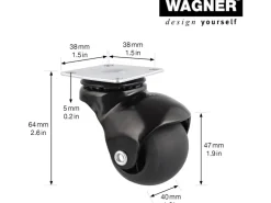Wagner Möbel-Kugelrolle mit Platte Ø 3,8 cm Schwarz* Vitrinen