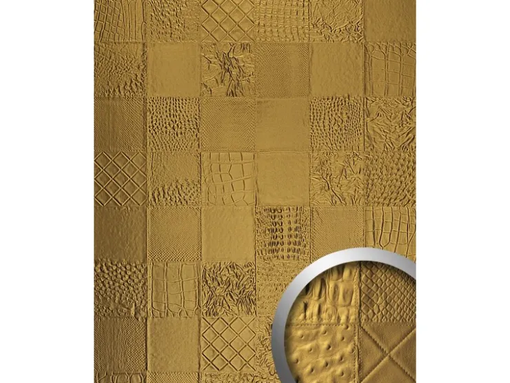 WALLFACE 13926 COLLAGE Luxus Leder Wand-Paneel Verkleidung Tapete Gold 2600 mm x 1000 mm x 3,5 mm 2,60 m2 Gold