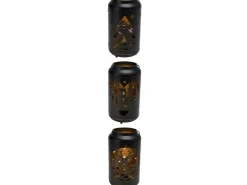 Weihnachts-Deko LED-Laterne Eisen Ø 12 cm x 23 cm Schwarz-Gold 3-fach Sortiert* Laternen