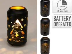 Weihnachts-Deko LED-Laterne Eisen Ø 12 cm x 23 cm Schwarz-Gold 3-fach Sortiert* Laternen