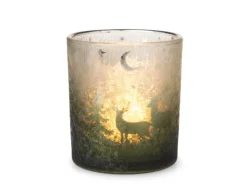 Weihnachts-Deko Teelichthalter Windlichtglas Ø 7,3 cm x 8 cm Grün-Silber