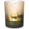 Weihnachts-Deko Teelichthalter Windlichtglas Ø 10 cm x 12,5 cm Grün-Silber* Windlichter