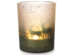 Weihnachts-Deko Teelichthalter Windlichtglas Ø 10 cm x 12,5 cm Grün-Silber* Windlichter