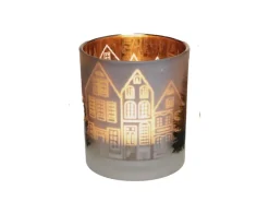 Weihnachts-Deko Teelichthalter Windlicht Haus Ø 8,8 cm x 10 cm Grün* Windlichter