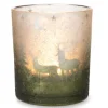 Weihnachts-Deko Teelichthalter Windlichtglas Ø 8,8 cm x 10 cm Grün-Silber* Windlichter