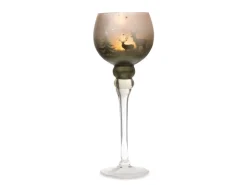 Weihnachts-Deko Windlicht Glas auf Fuß 35 cm Grün-Silber* Windlichter