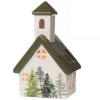 Weihnachts-Deko Windlicht Kirche 17 cm Weiß-Grün* Kerzenhalter