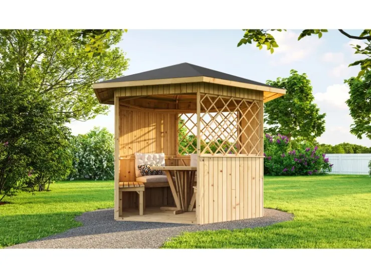 Weka Holz-Pavillon Mainau Natur unbehandelt 223 cm x 257 cm* Sitzbänke
