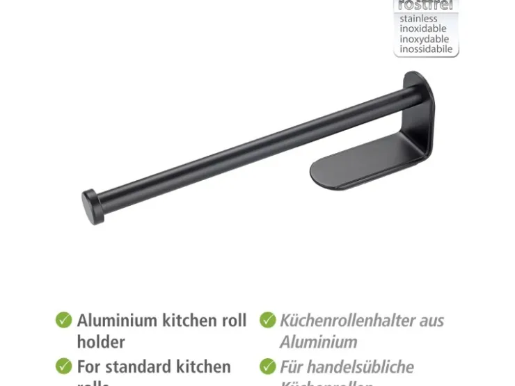 Wenko Küchenrollenhalter Nio Selbstklebend 27,5 cm x 4,5 cm x 7 cm Schwarz