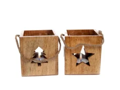 Windlicht Würfel aus Mangoholz 2-fach Sortiert 10 cm Holz* Windlichter