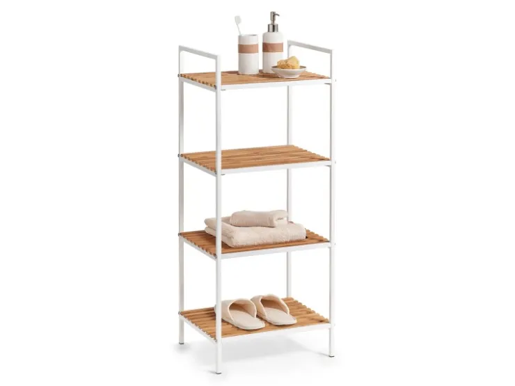 Zeller Standregal mit 4 Ablagen Bambus/Metall 95 cm x 33 cm x 39 cm Weiß